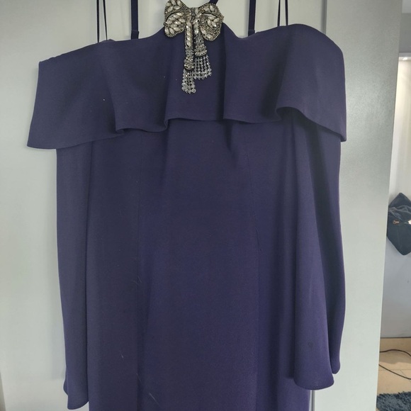 Teri Jon Off The Shoulder Long Gown, Purple - 8 MSRP $980 - Picture 3 of 4